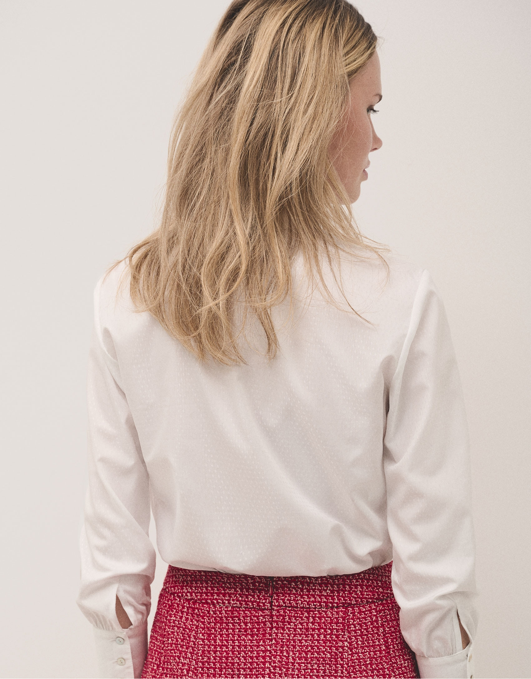 White cotton jacquard rhrombus shirt with bow | Roberto Verino