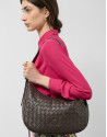 Large brown braided leather Erea Moon Maxi ... | Roberto Verino