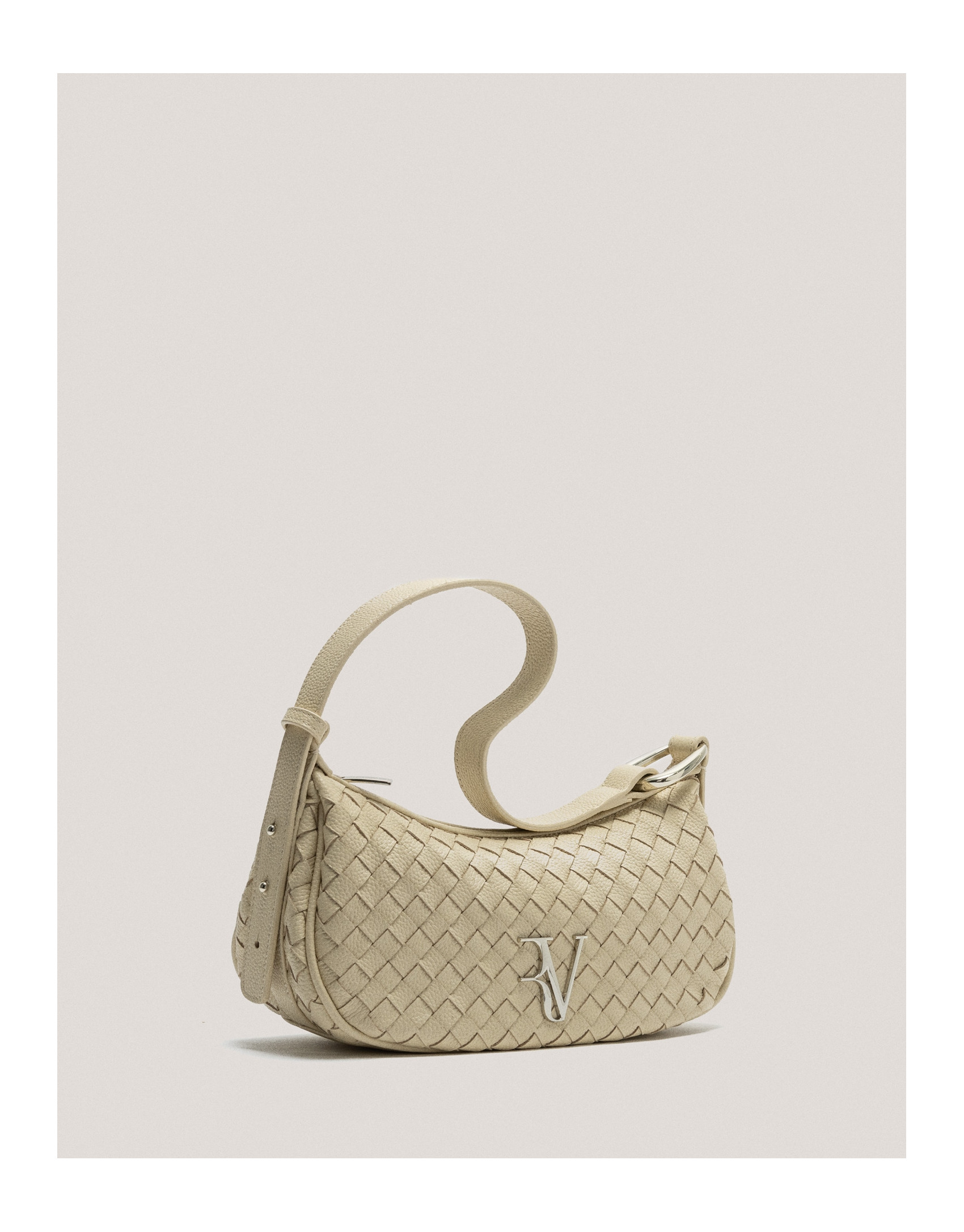 Bolso de hombro Erea Moon piel trenzada beige | Roberto Verino
