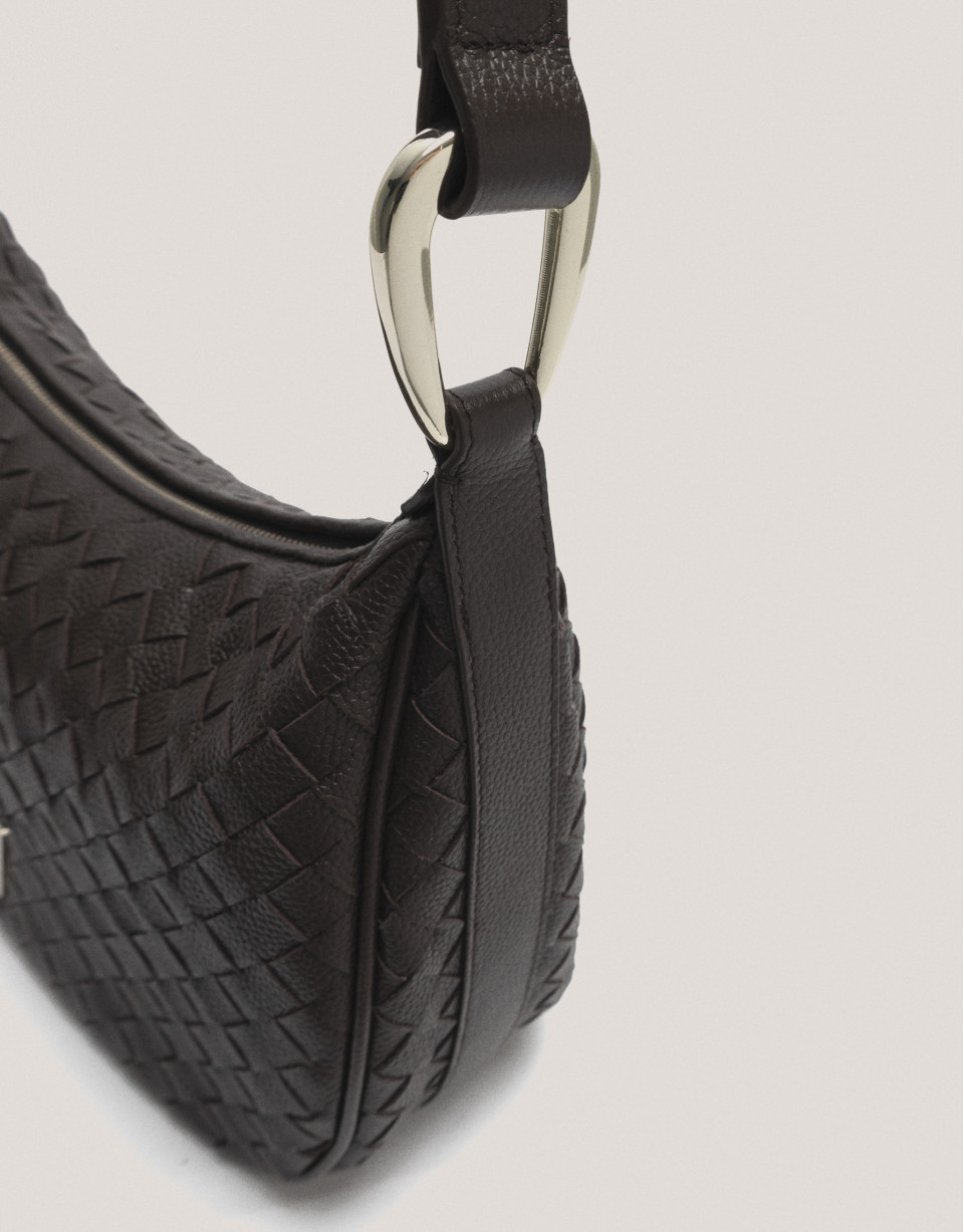 Large brown braided leather Erea Moon Maxi ... | Roberto Verino