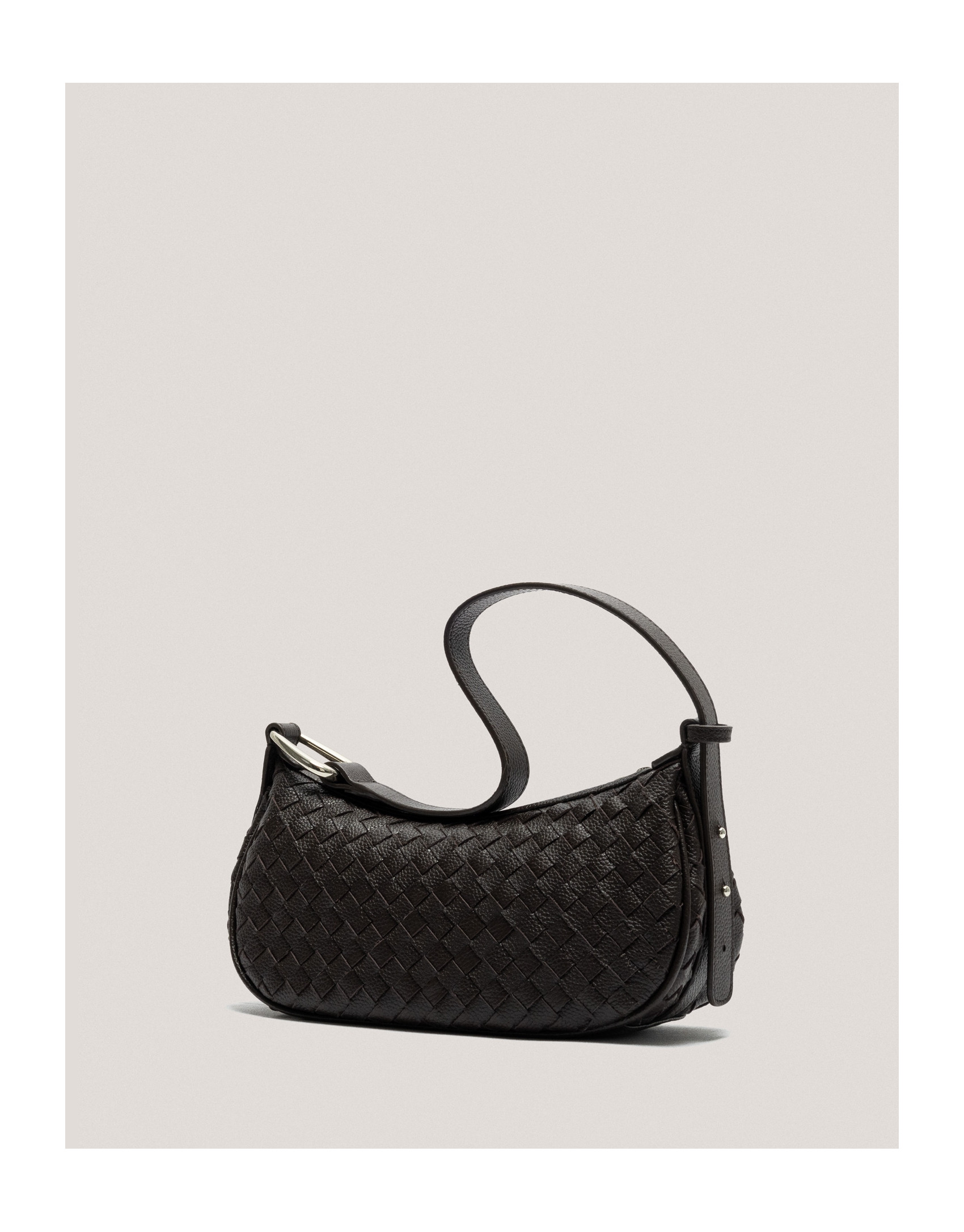 Brown braided leather Erea Moon shoulder bag | Roberto Verino