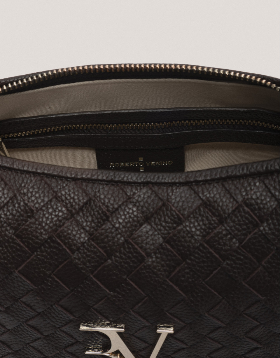 Brown braided leather Erea Moon shoulder bag | Roberto Verino