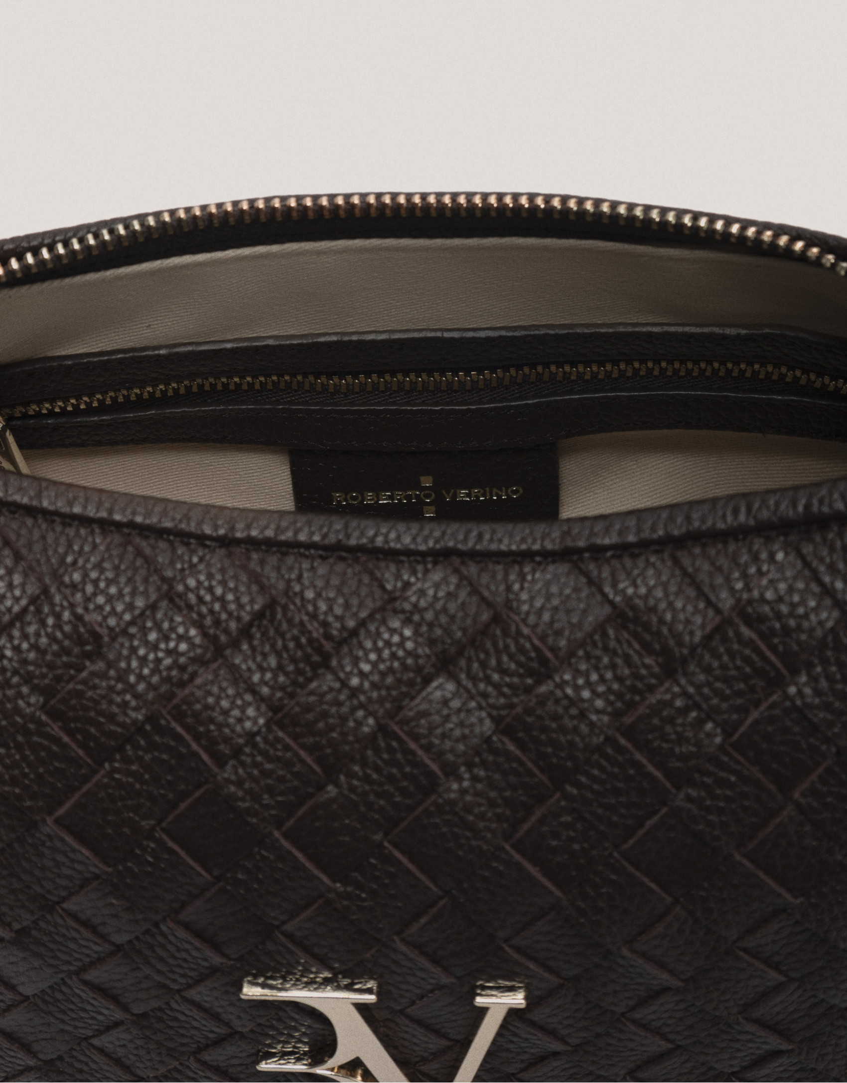 Brown braided leather Erea Moon shoulder bag | Roberto Verino