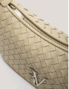 Beige braided leather Erea Moon shoulder bag | Roberto Verino