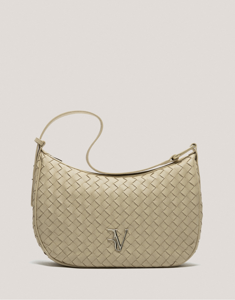 Large beige braided leather Erea Moon Maxi ... | Roberto Verino