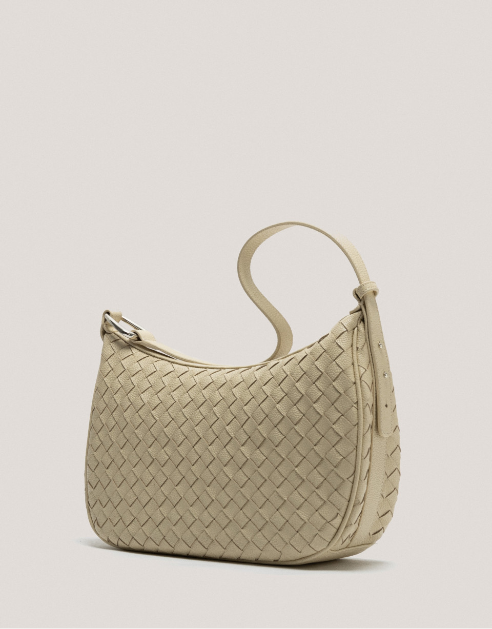 Large beige braided leather Erea Moon Maxi ... | Roberto Verino