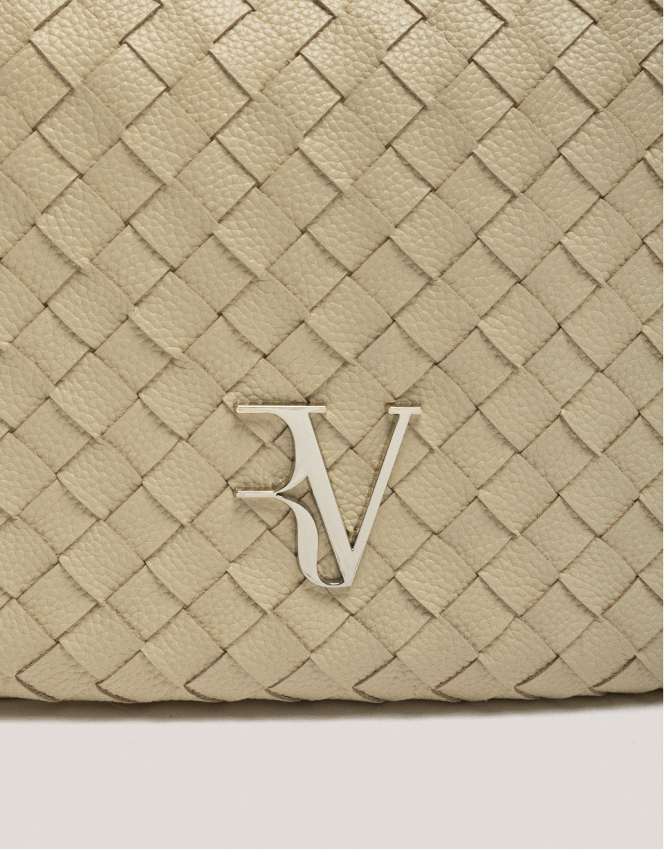 Large beige braided leather Erea Moon Maxi ... | Roberto Verino