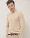 Sand-coloured melange sweater with turtle neck | Roberto Verino