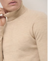 Sand-coloured melange sweater with turtle neck | Roberto Verino