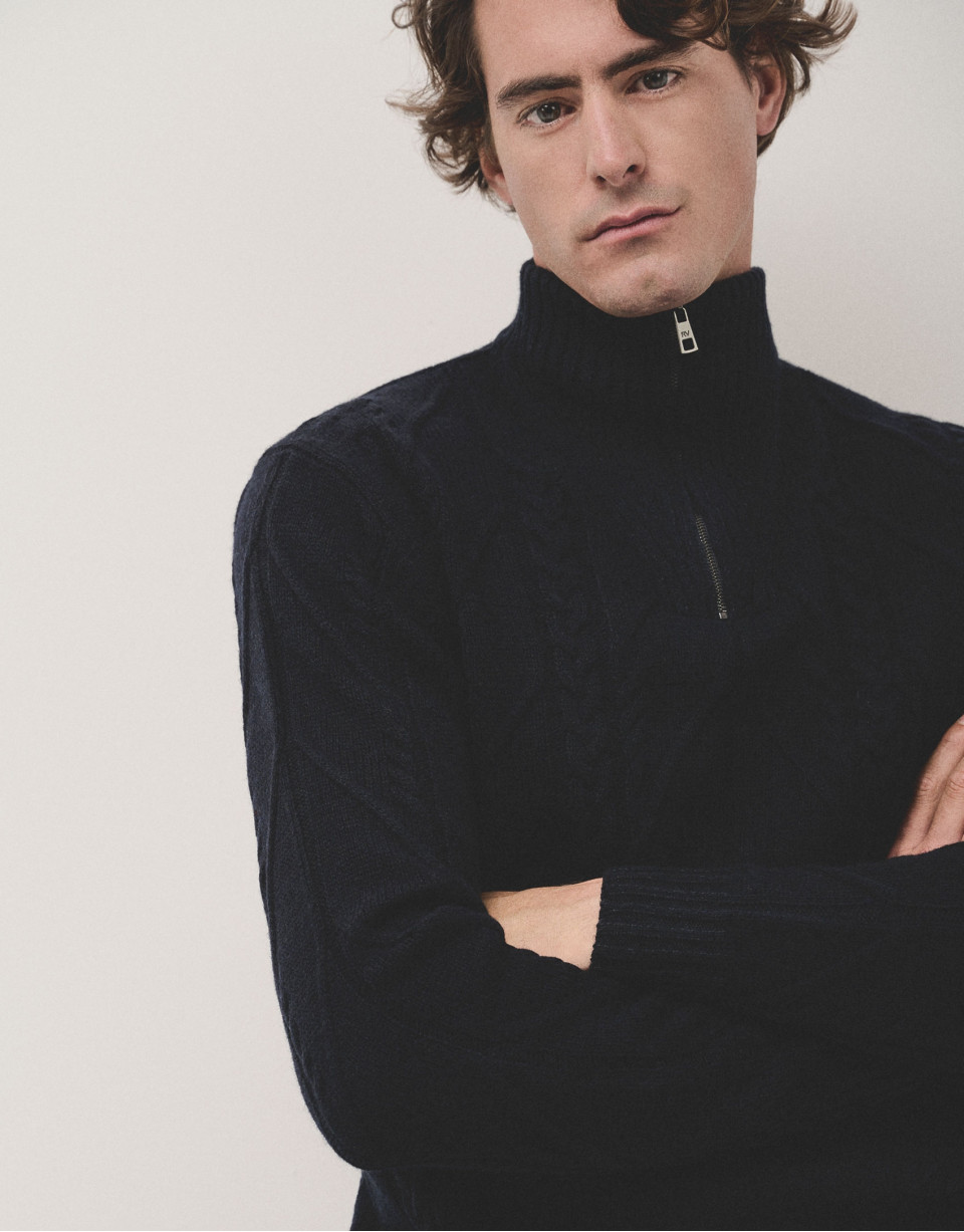 Half-zip jumper navy structure - Man - AW2024 | Roberto Verino