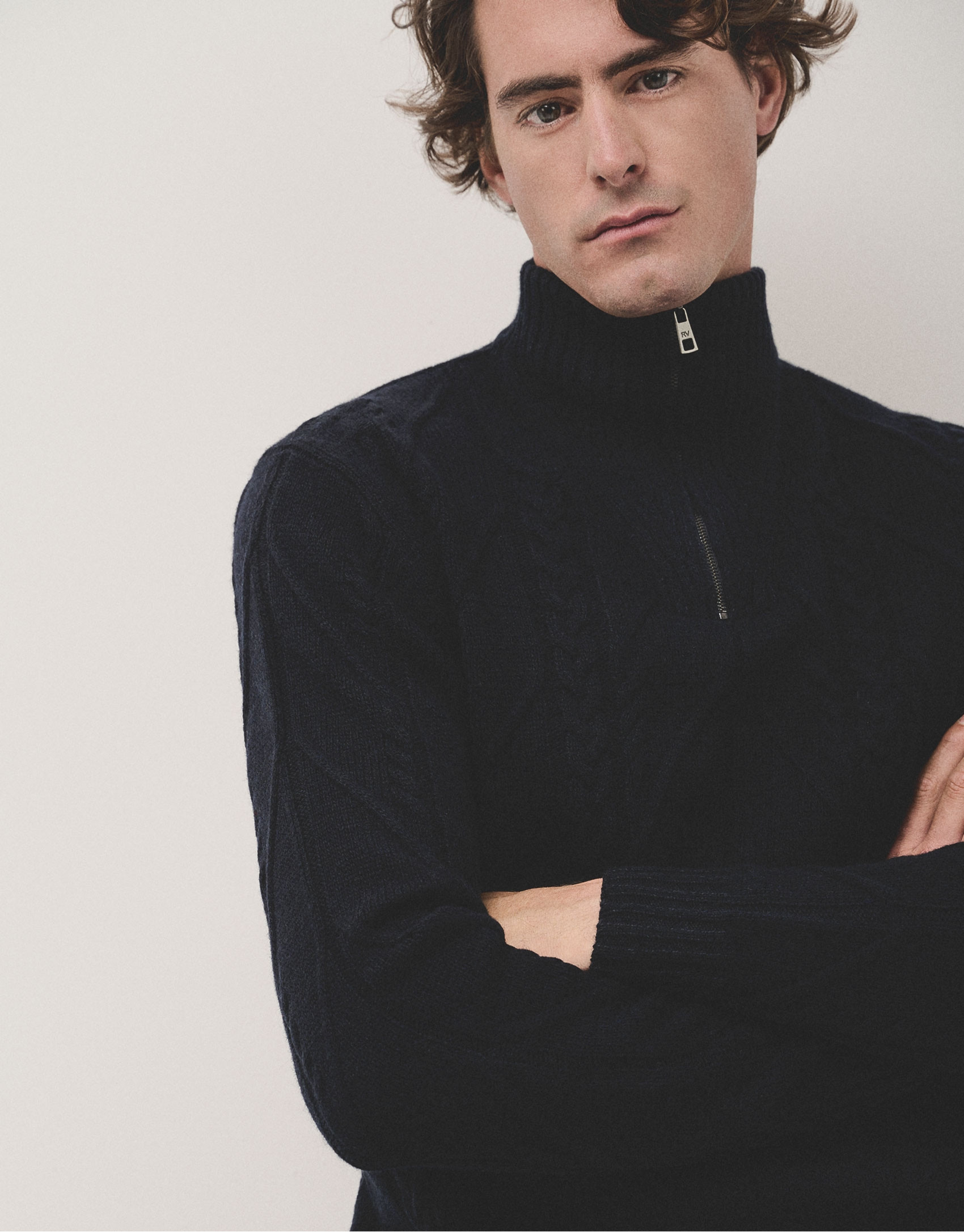 Half-zip jumper navy structure - Man - AW2024 | Roberto Verino