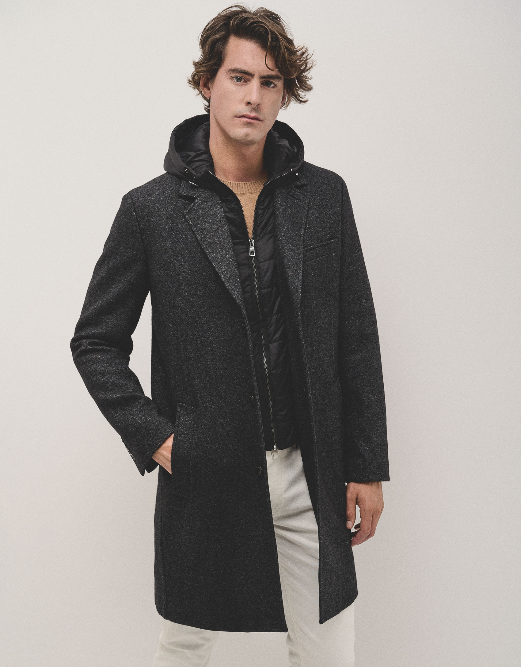 Grey coat with detachable breast panel - Man | Roberto Verino