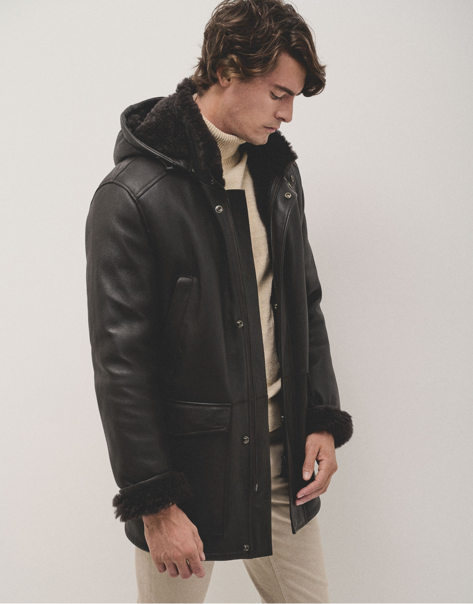 Dark brown double-faced sheepskin coat - Man | Roberto Verino