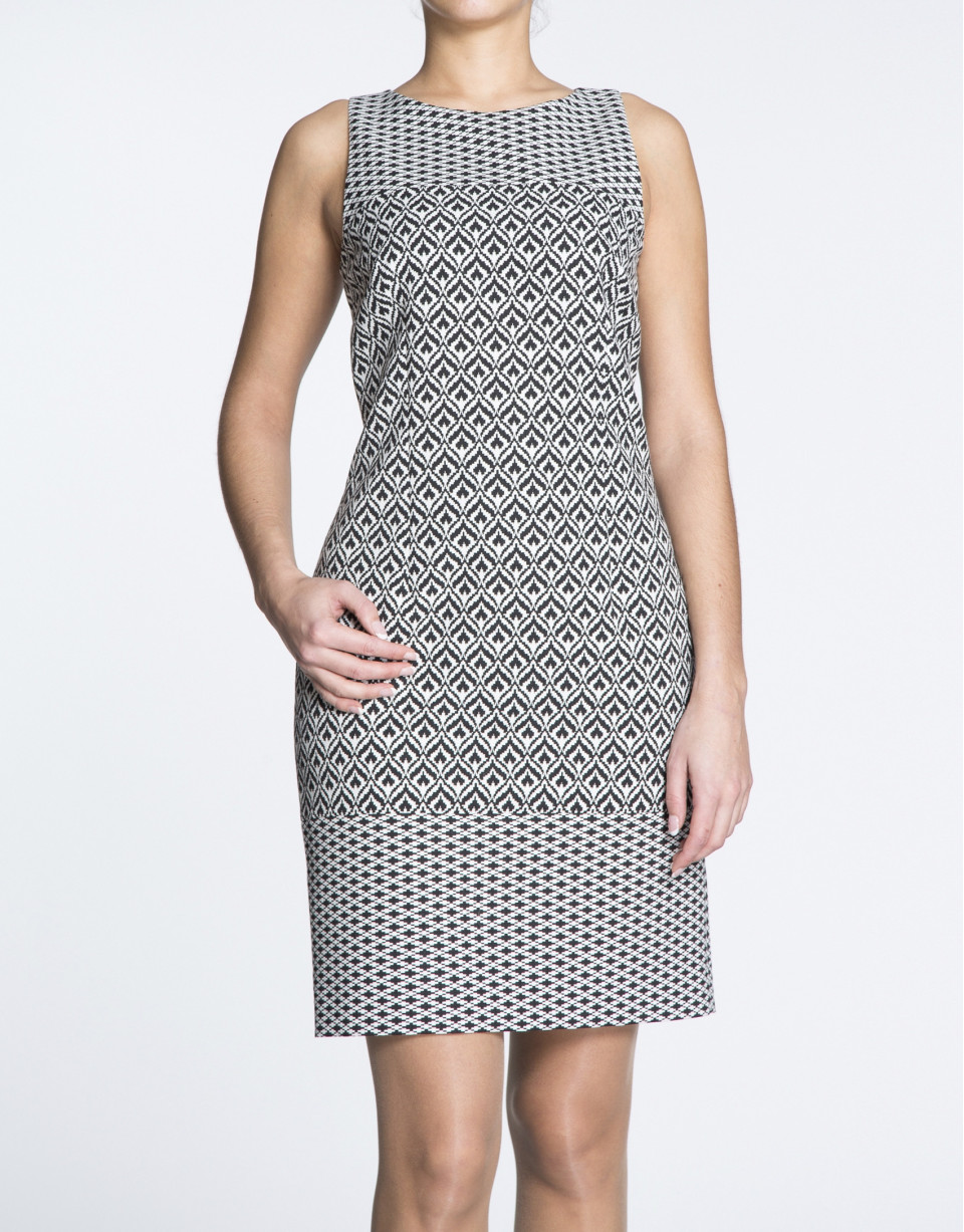 Black and white geometric print straight dress