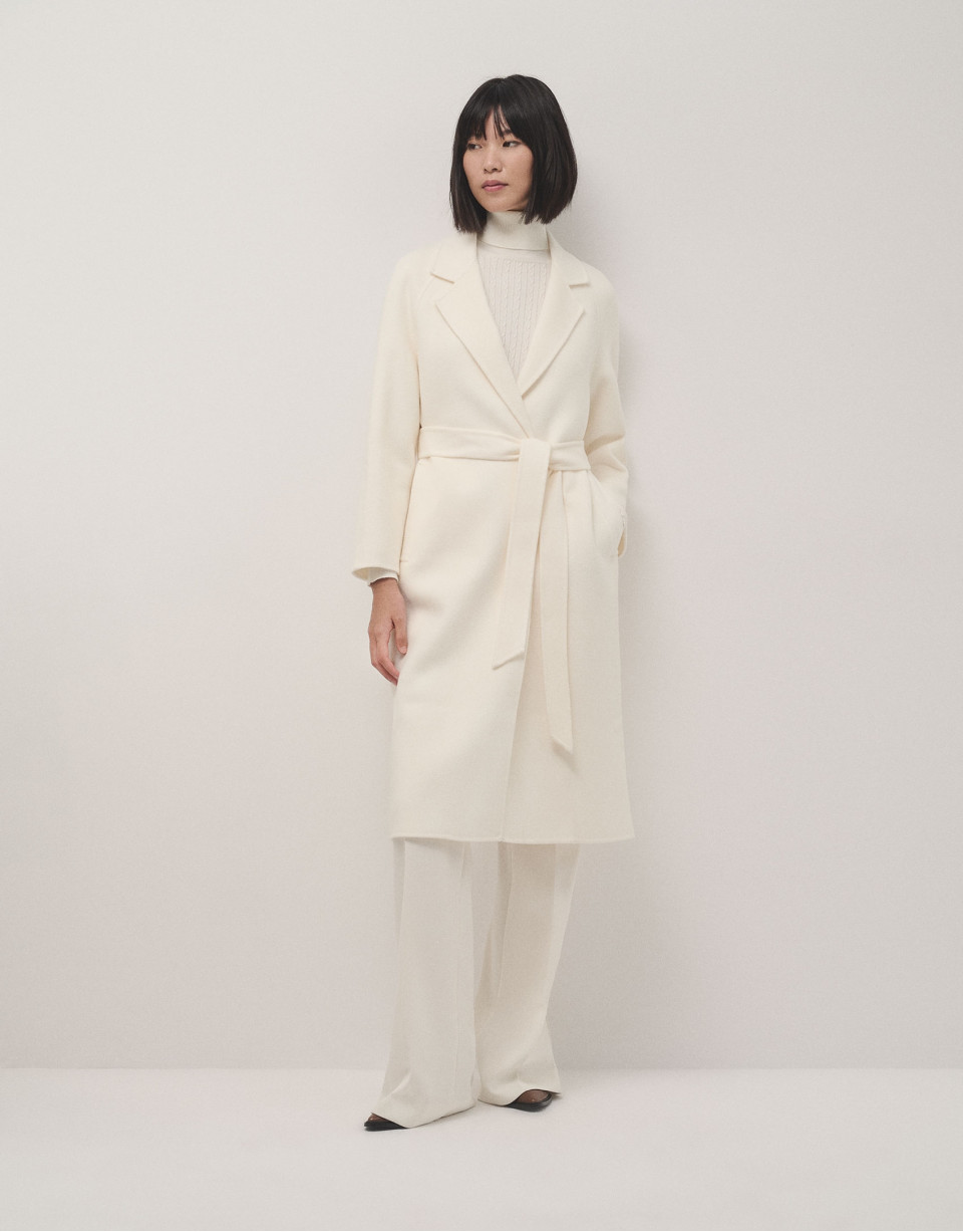 Ivory two-faced knee-length cloth coat - Woman | Roberto Verino