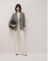 Chaquetón tres cuartos tweed blanco y negro