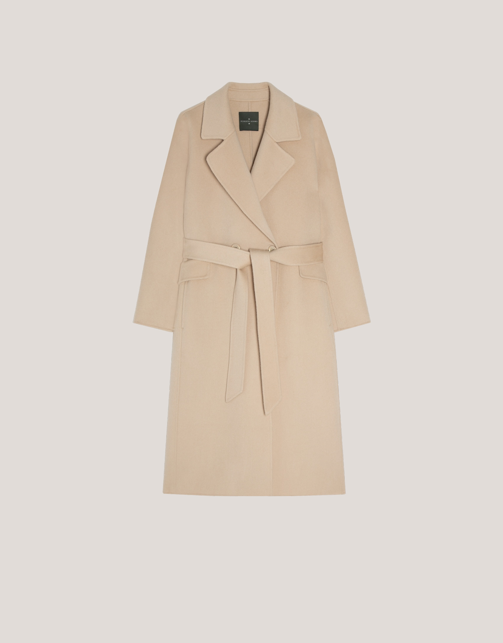 Oversize long beige double-faced cloth coat