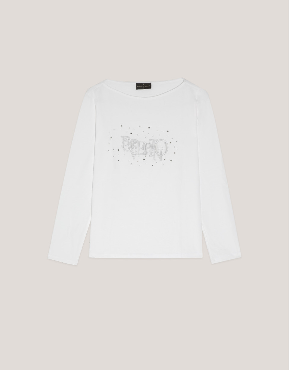 White cotton top with long sleeves and ... | Roberto Verino