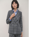 Double-breasted blazer in grey and blue wales... | Roberto Verino