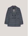 Double-breasted blazer in grey and blue wales... | Roberto Verino
