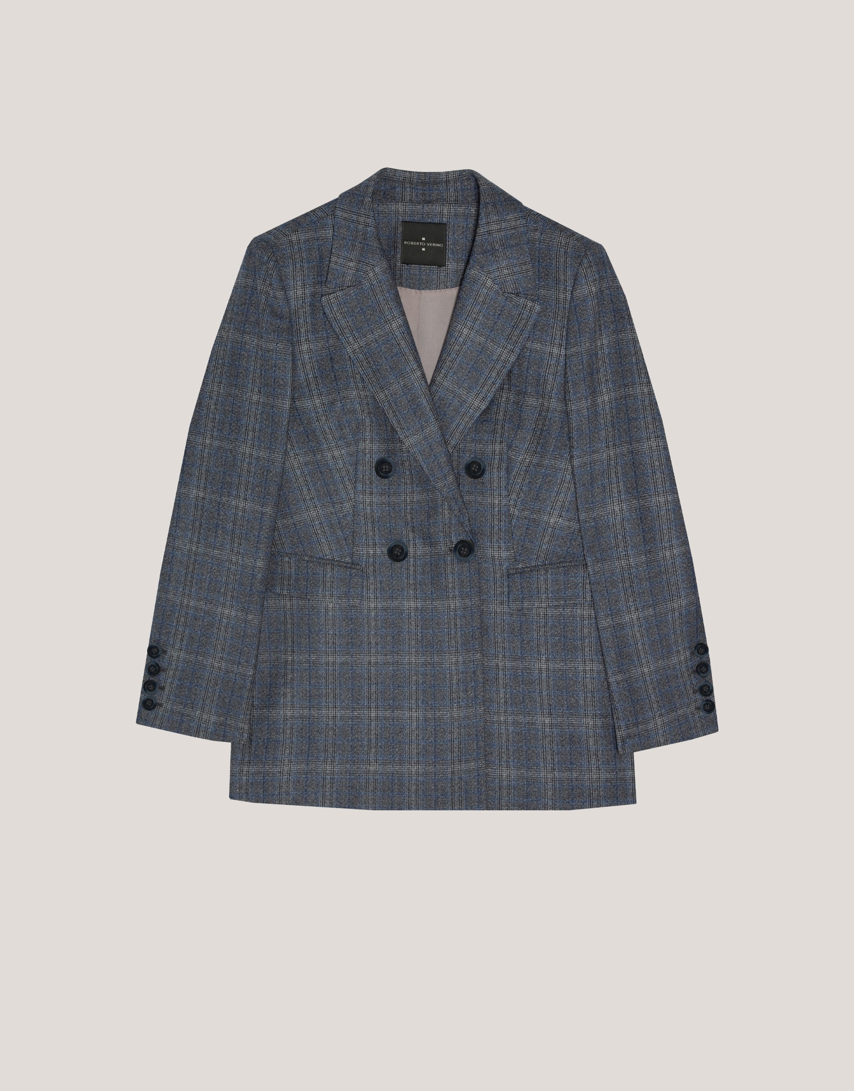 Double-breasted blazer in grey and blue wales... | Roberto Verino