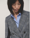 Double-breasted blazer in grey and blue wales... | Roberto Verino