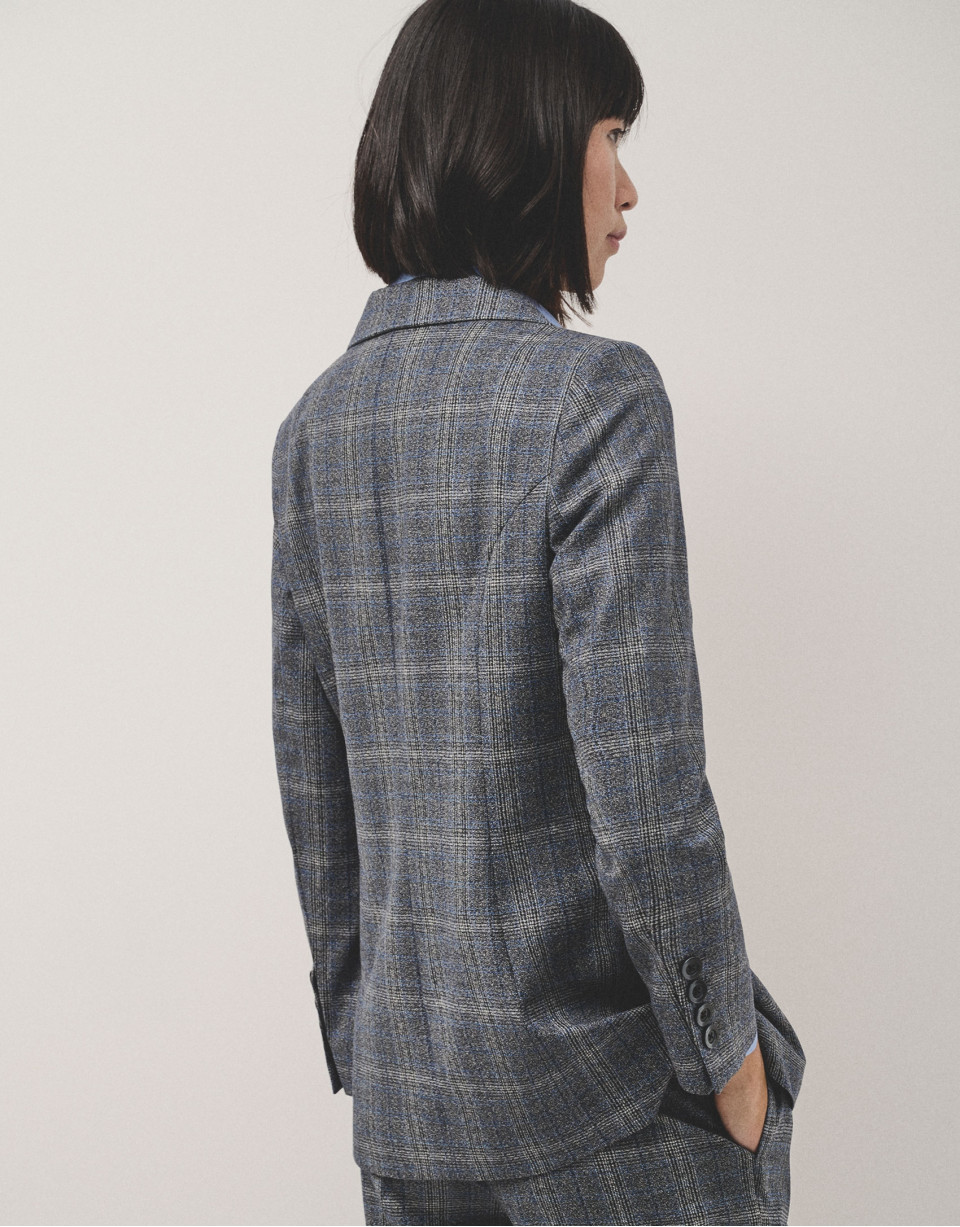 Double-breasted blazer in grey and blue wales... | Roberto Verino