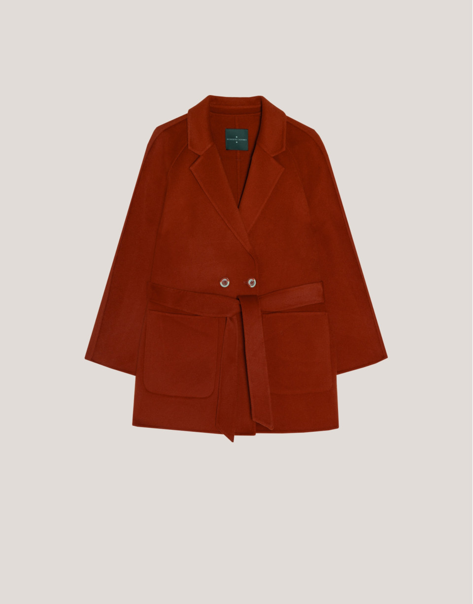 Short tile-color double-faced coat with belt | Roberto Verino