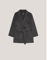 Short grey double-faced coat with belt - Woman | Roberto Verino