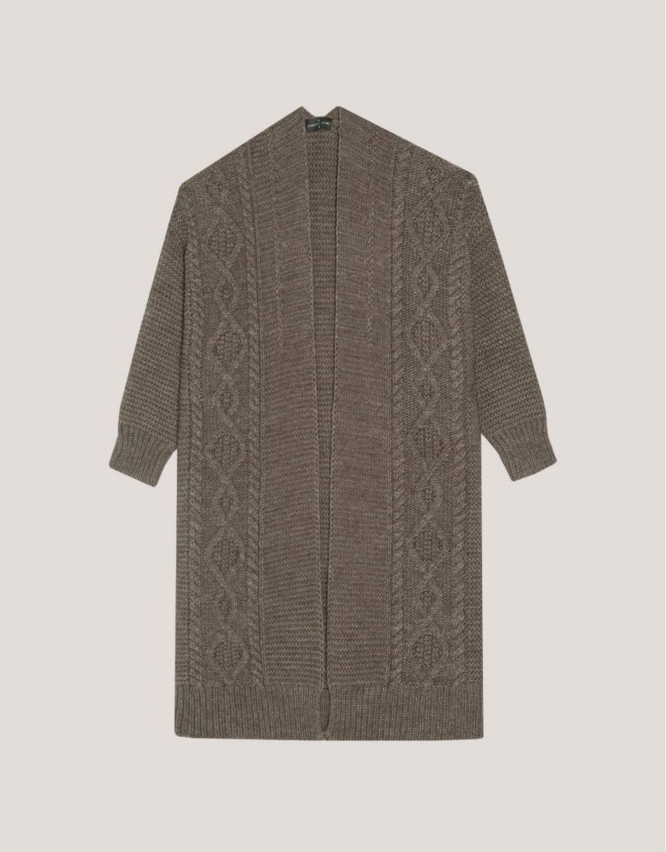 Three-quarter length knitted jacket in camel | Roberto Verino