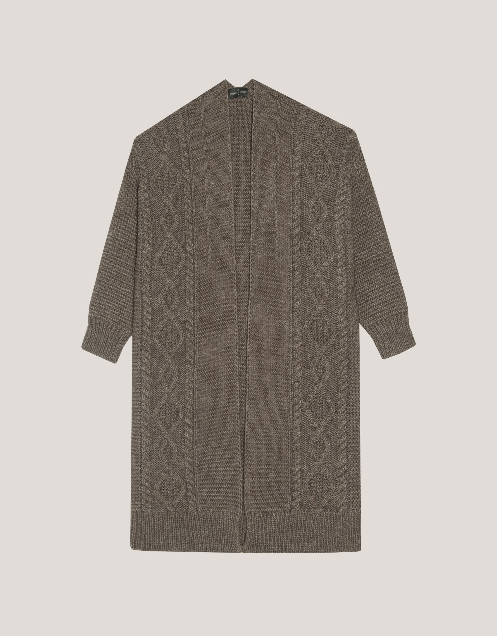 Three-quarter length knitted jacket in camel | Roberto Verino