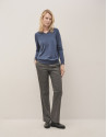 Jersey escote pico lana y seda azul - Mujer | Roberto Verino