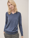 Blue V-neckline jumper in wool and silk - Woman | Roberto Verino