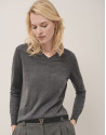 Dark grey V-neckline jumper in wool and silk | Roberto Verino