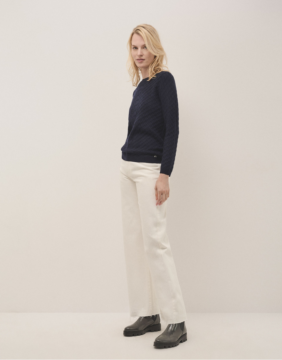 Long sleeves jumper in navy blue woollen ... | Roberto Verino