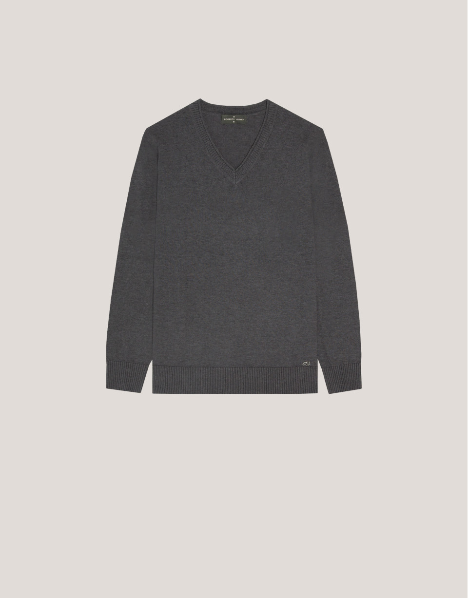 Dark grey V-neckline jumper in wool and silk | Roberto Verino