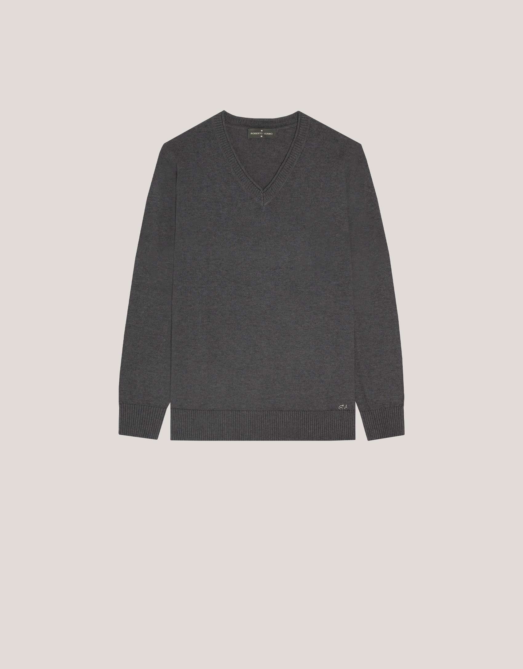 Jersey escote pico lana y seda gris oscuro | Roberto Verino