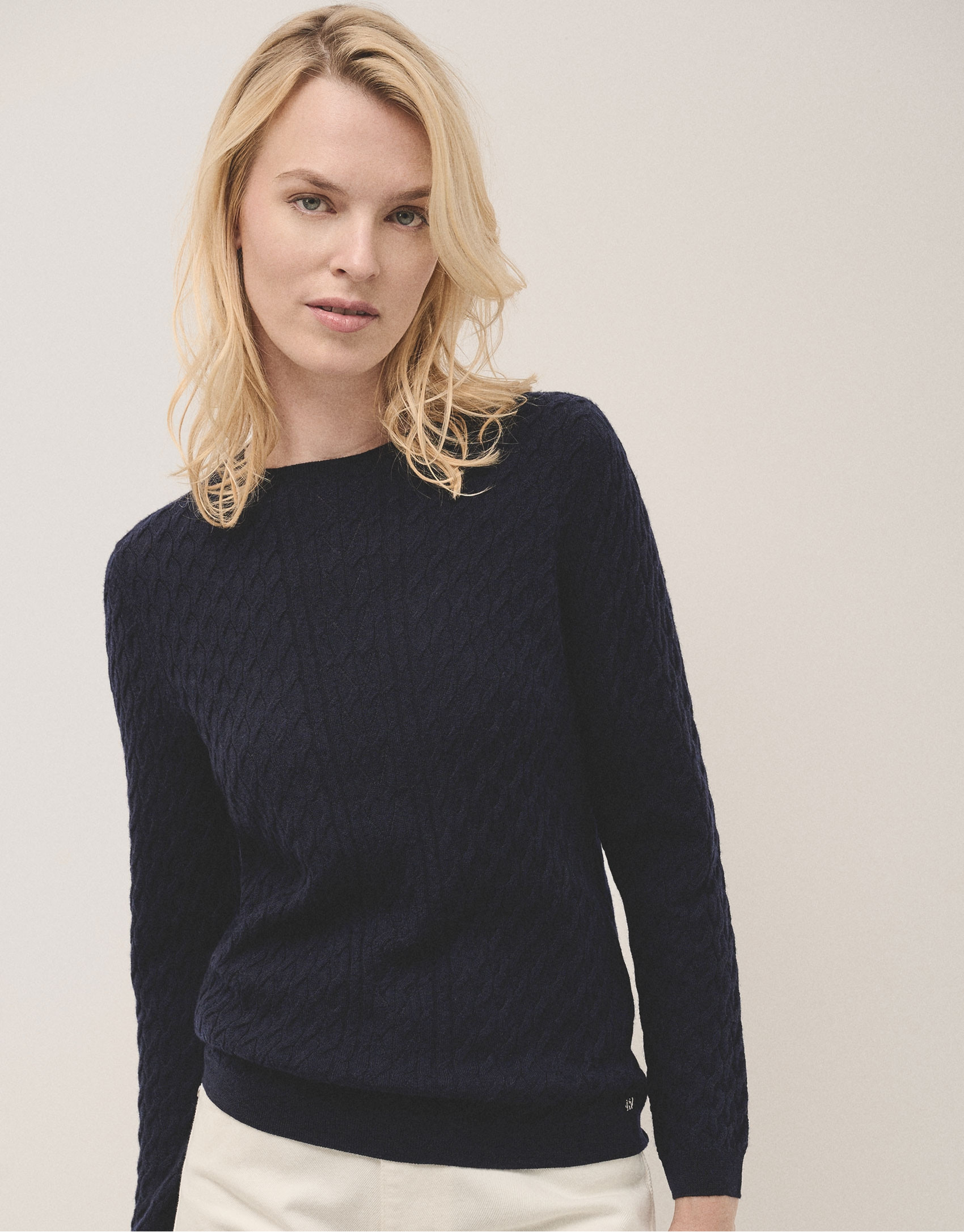 Long sleeves jumper in navy blue woollen ... | Roberto Verino