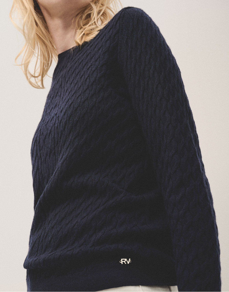 Long sleeves jumper in navy blue woollen ... | Roberto Verino