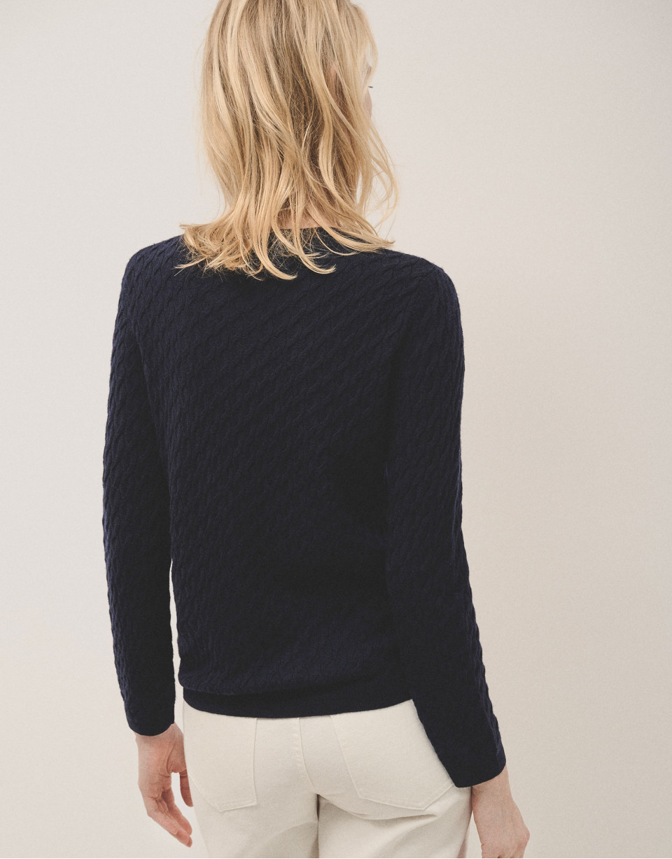 Long sleeves jumper in navy blue woollen ... | Roberto Verino
