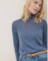 Blue fine wool knitted jumper with turtleneck | Roberto Verino