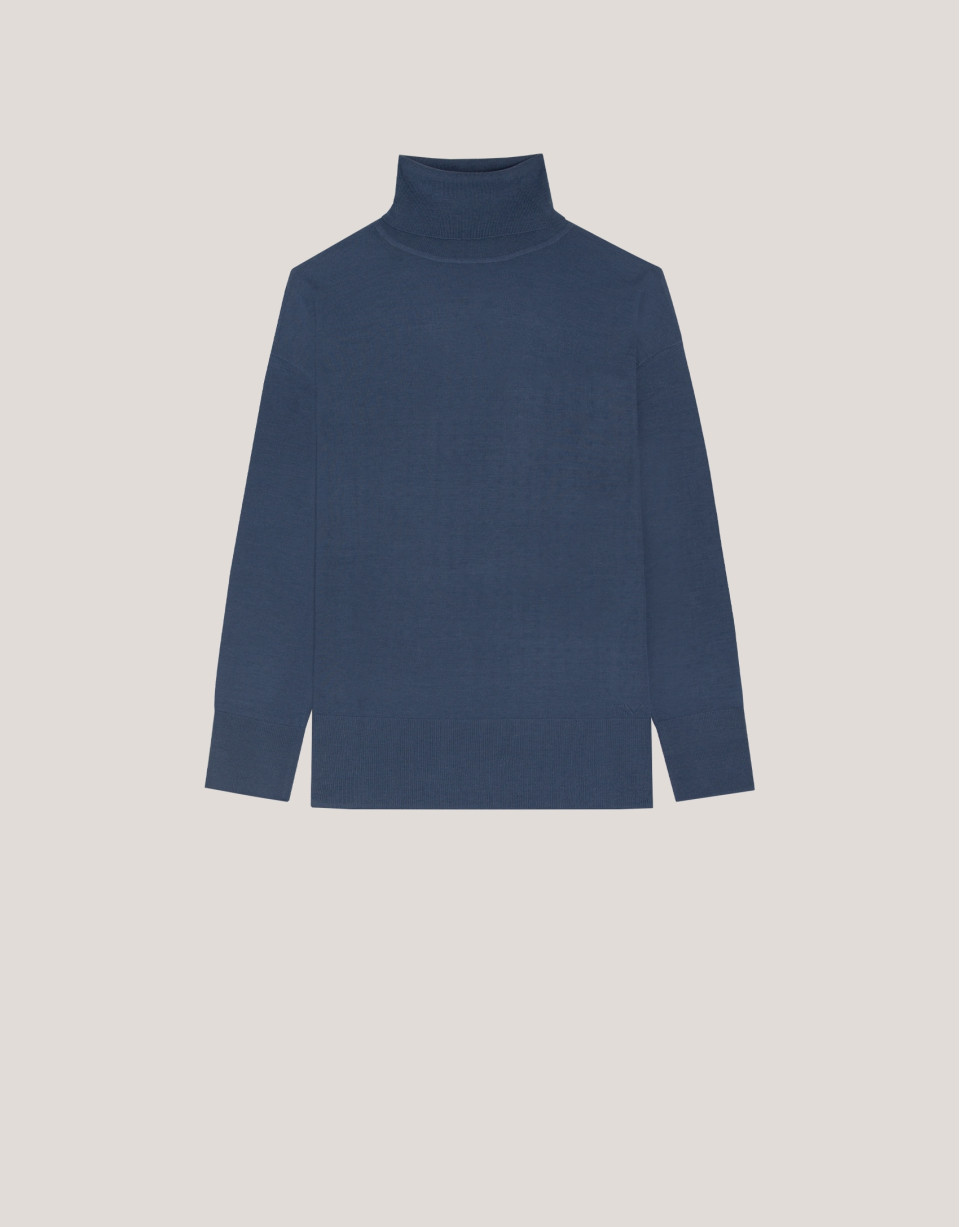 Blue fine wool knitted jumper with turtleneck | Roberto Verino