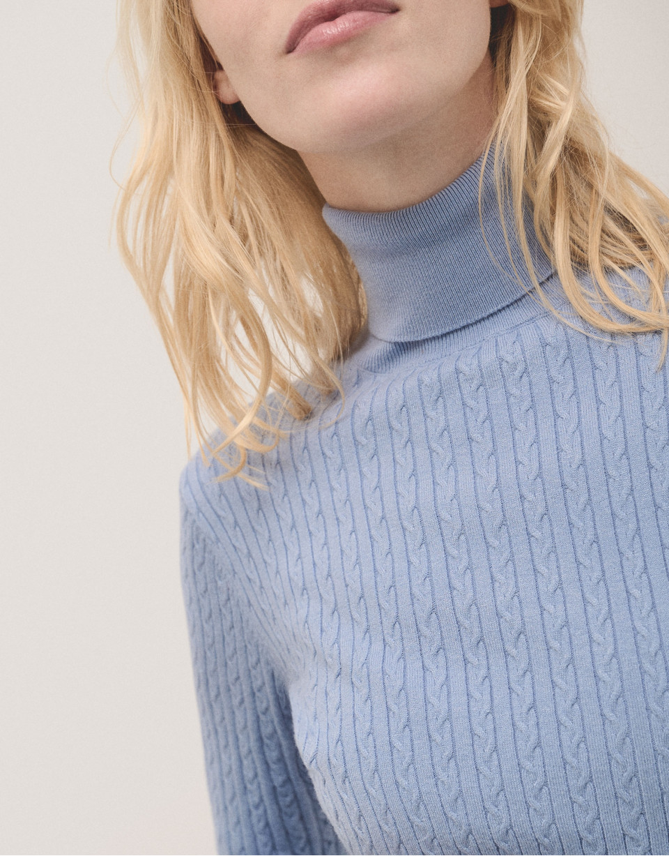 Jersey punto trenzado azul - Mujer - OI2024 | Roberto Verino