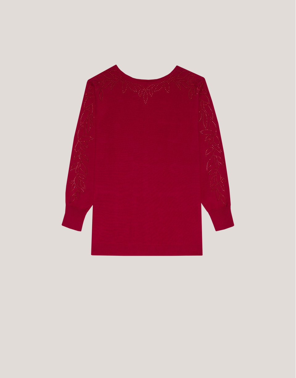 Red knit sweater with strass on shoulders | Roberto Verino