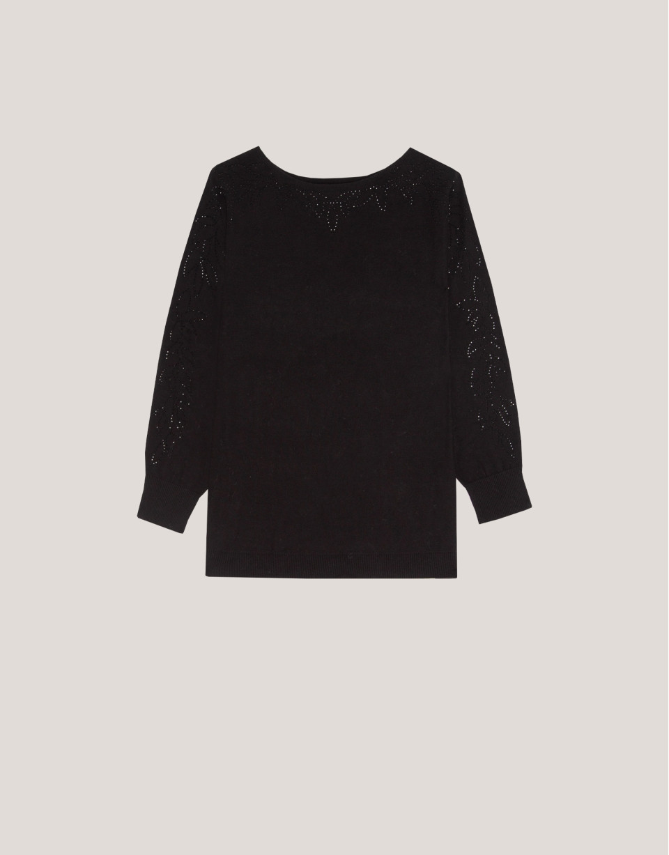 Jersey punto negro con aplicaciones strass en... | Roberto Verino