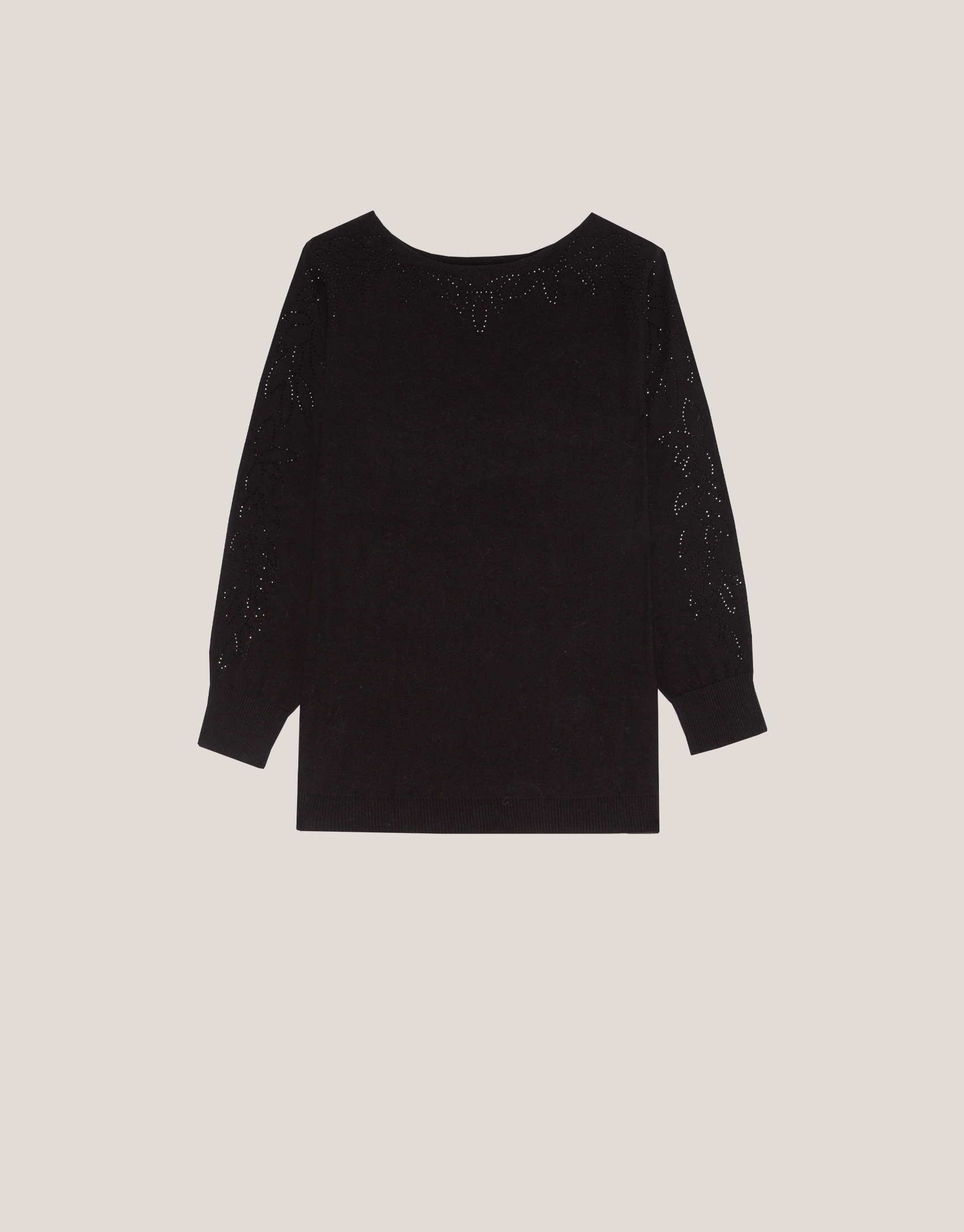 Jersey punto negro con aplicaciones strass en... | Roberto Verino