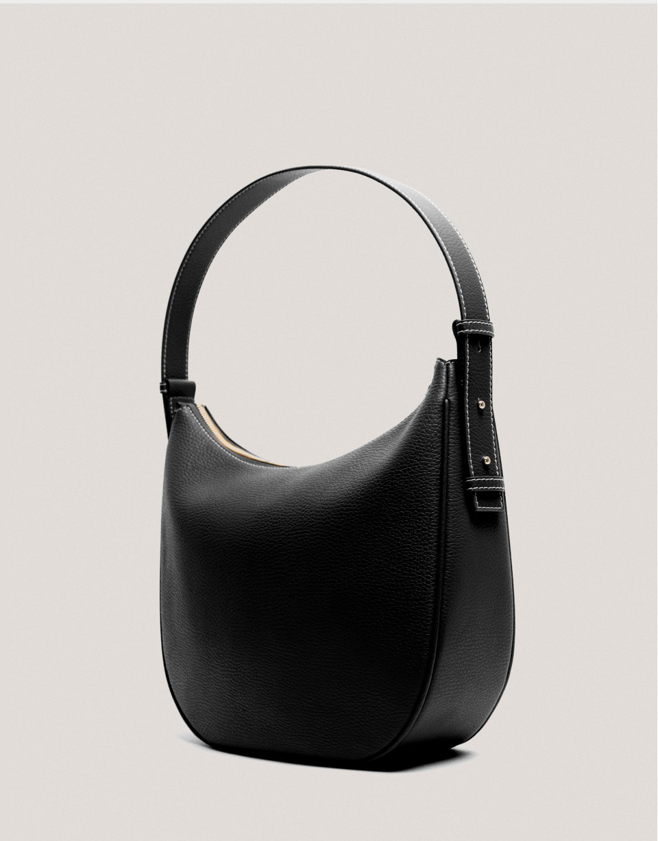 Bolso de hombro Cuca Hobo piel granulada negro | Roberto Verino