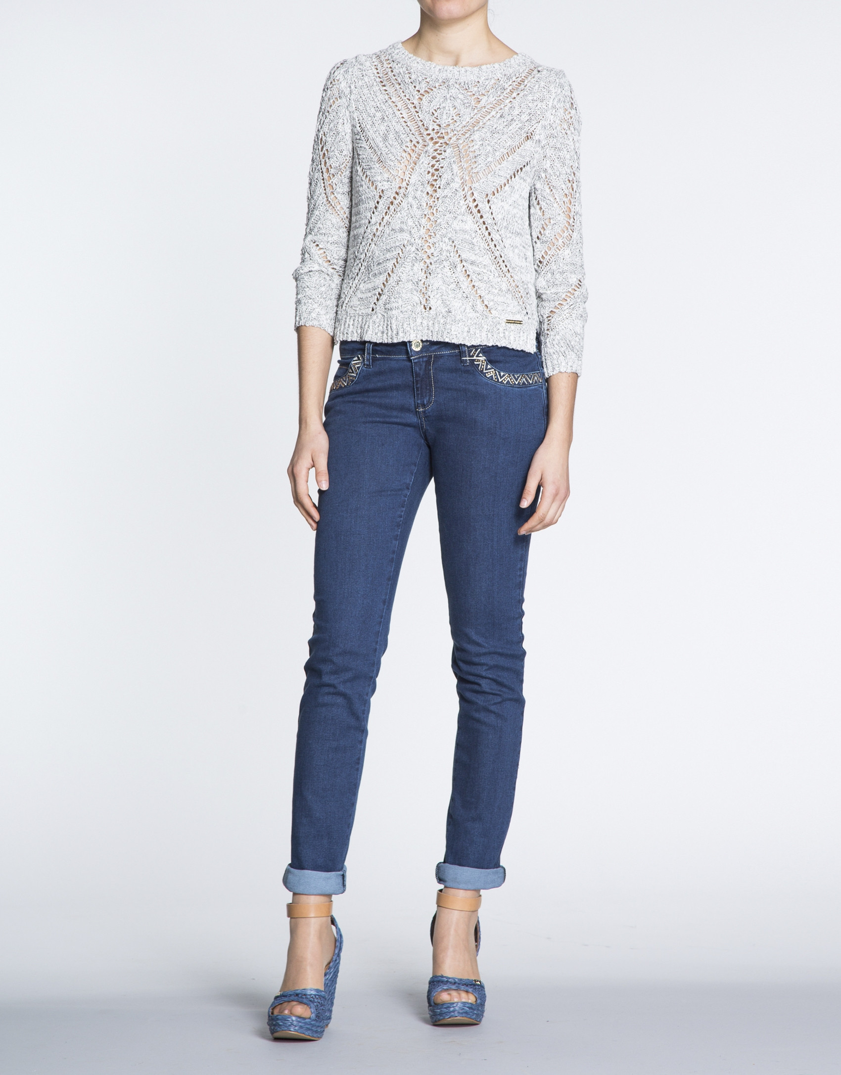 Geometric openwork long sleeve sweater 
