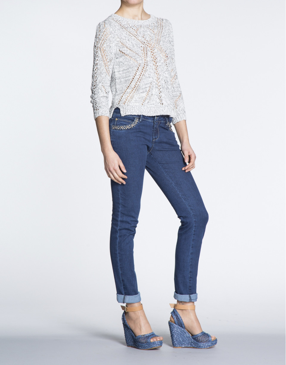 Geometric openwork long sleeve sweater 