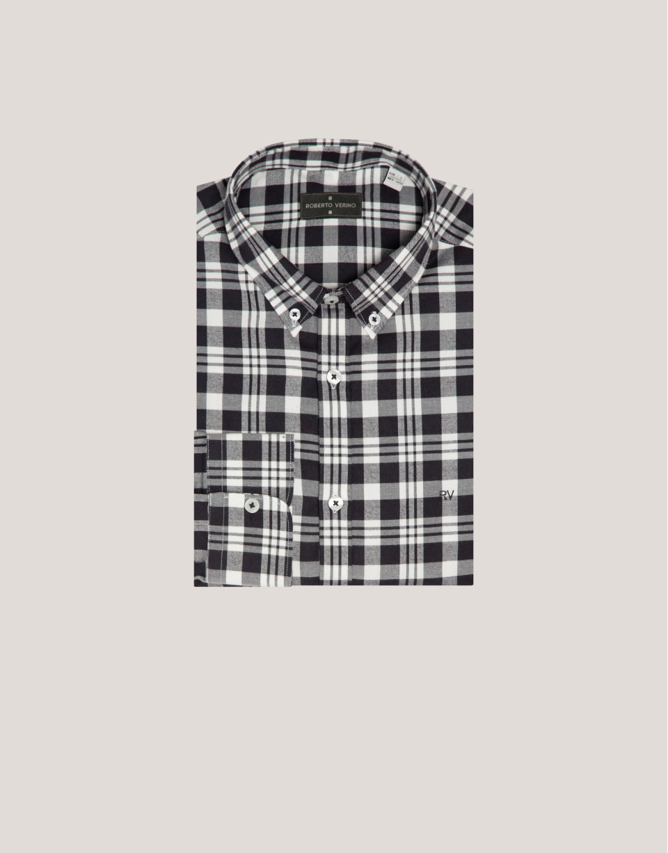 Camisa sport regular cuadros negro y blanco
